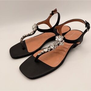 Adrienne Vittadini NWOT Black Rhinestone T Strap Sandals Square Toe WMS Size 7